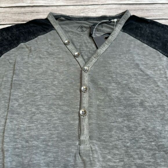Indigo Star Men's Raglan Sleeve Burnout V Neck Henley Grey Gray Black S SM Small - Picture 3 of 11